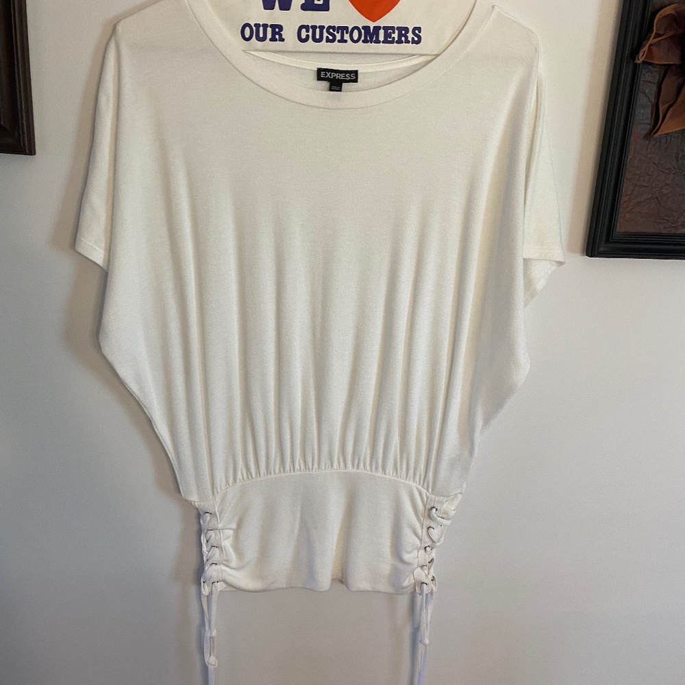 Express White ribbed sides tie, cap sleeves sweater ,Size S/P